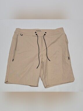 Roark Revival Men's Hybrid Board Shorts Size 31 Khaki Tan Zip Pockets Drawstring